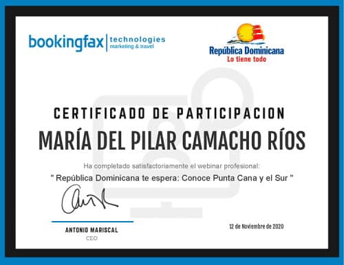 Diploma certificado Bookingfax Republica Dominicana Punta Cana viajes