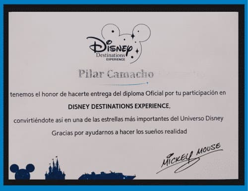 Diploma certificado Disney destinations Experience Viajes